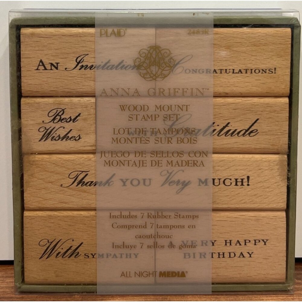 Anna Griffin Wood Mounted Rubber Stamp Set of 7 by Plaid Mixed Sentiments 2483R